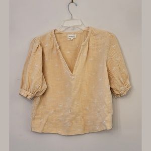 Nwot cream and tan embroidered gauzy blouse bought at a high end boutique small